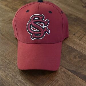 South Carolina Red Baseball Cap with Embroidered Logo. One fit stretch hat